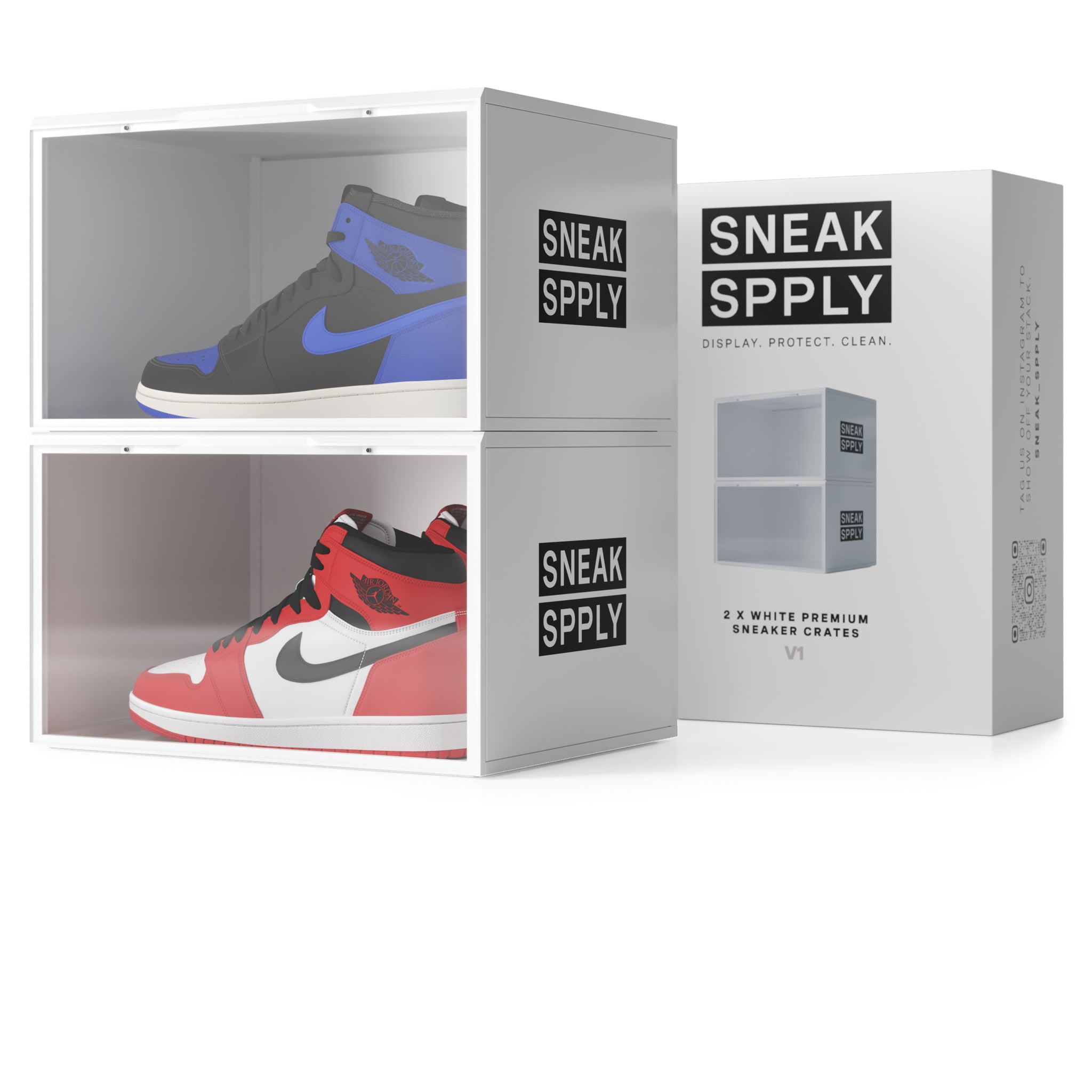 Front of Sneak Spply Stack V1 Storage Crate White